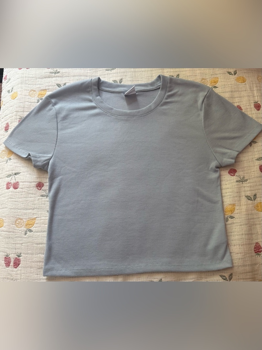 Light Blue Ribbed Crewneck T-Shirt
